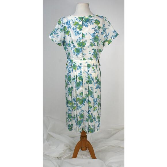 Vintage 50s 60s Dress MidCentury Spring Summer Floral Pleated Rockabilly Pin-Up - Picture 5 of 11